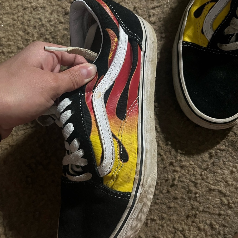 Vans Black and Flame Pattern Sneakers
